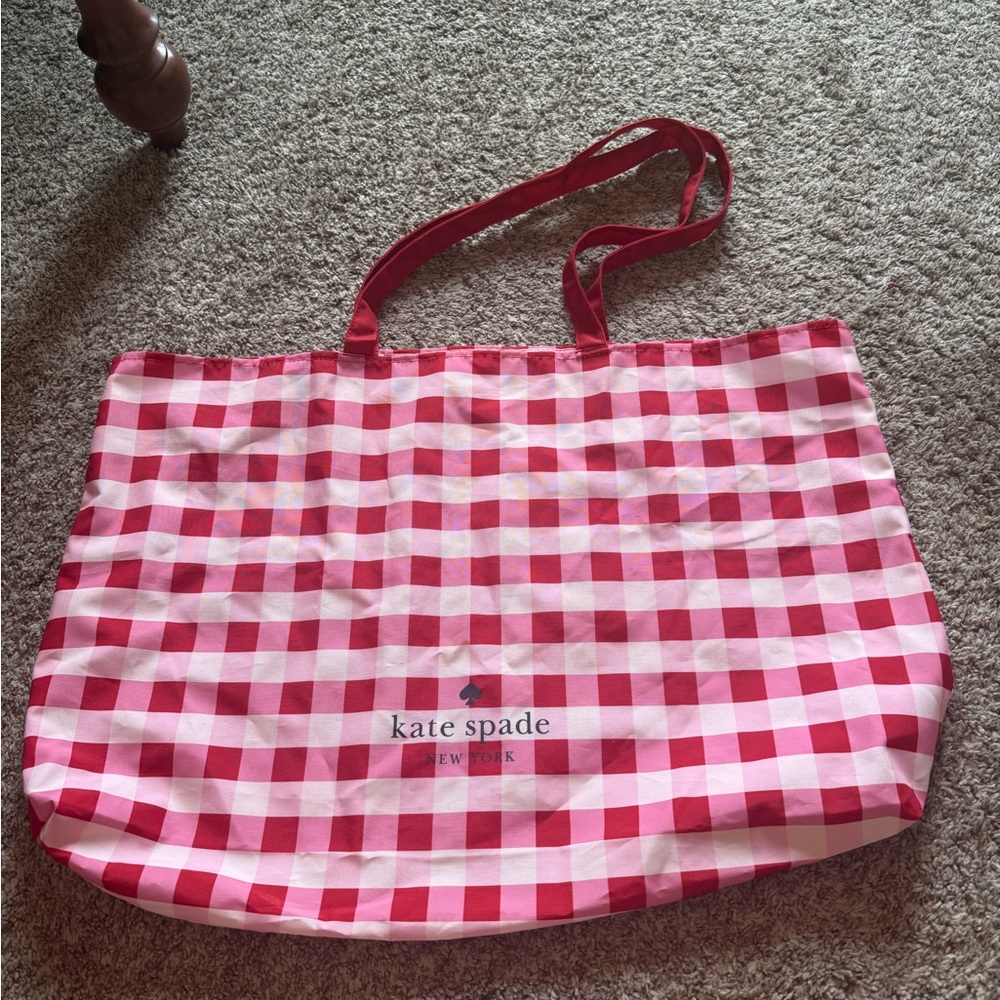Kate Spade Red and White Checkered Tote Bag